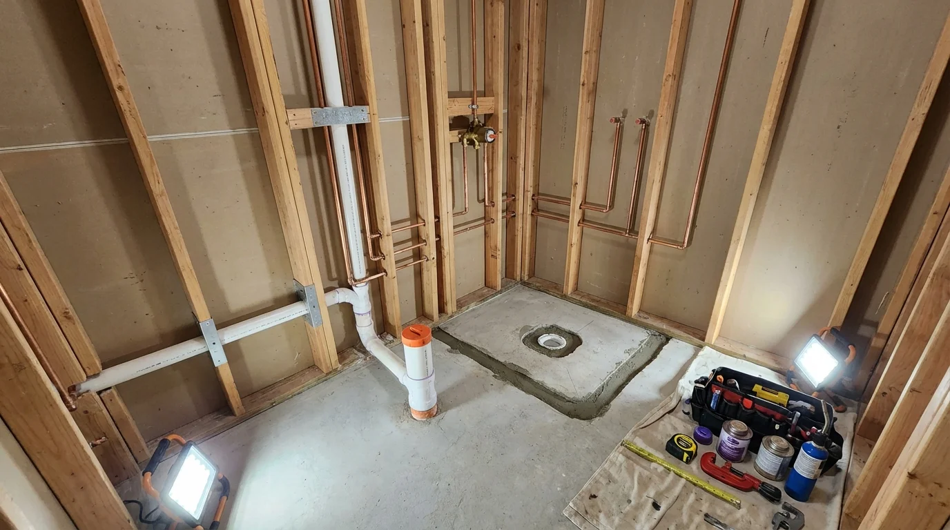Bathroom rough-in plumbing during remodel by Johns Plumbing LLC in Rangely