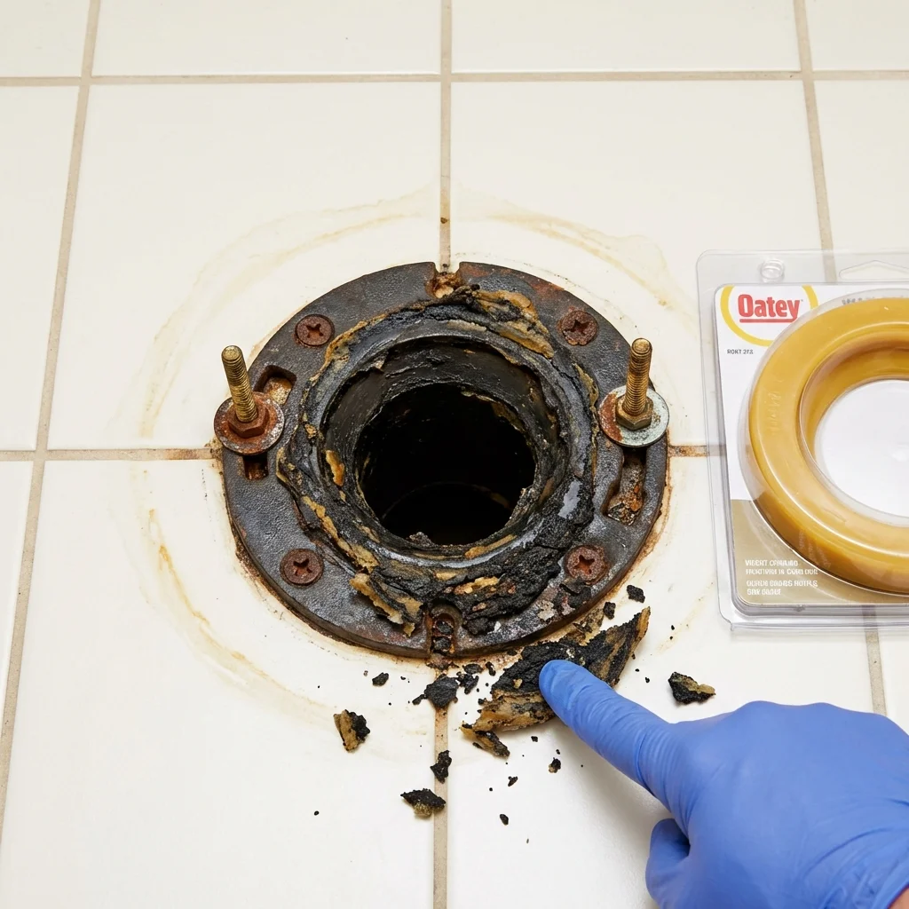 Failed wax ring showing water seepage at the base of a toilet in a Rangely, CO home